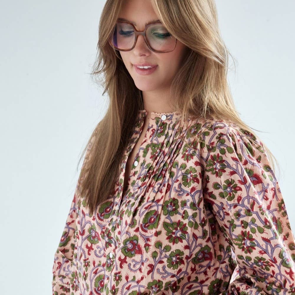 Bonheur du Jour - Wholesale Blouse - Women's - Women's blouse with Indian flower print - Pink2