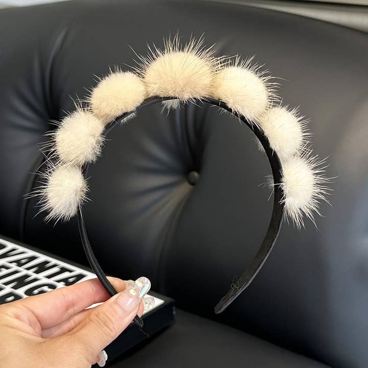 ACCITY - Wholesale Fashion Headband - Women's - CUTE REAL MINK FUR BALL HEADBAND FUR HEADDRESS_CWMM2529