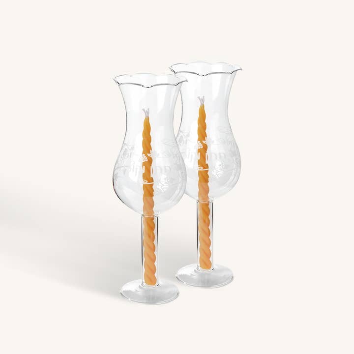 Ner Mitzvah - Wholesale Candle Holder - Chuppah Glass Set - 2 Glass Holders & 2 Beeswax Candles