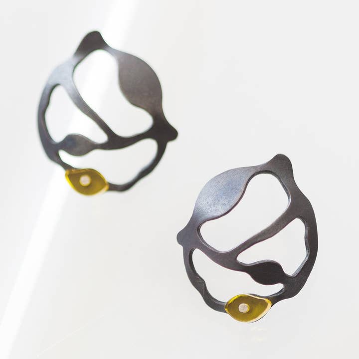 Bit Seaweed Cluster Earrings in Oxidized Silver for wholesale by Denisa Piatti Jewellery