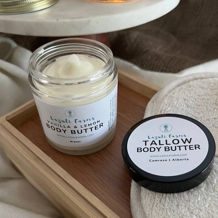 Körperbutter aus Suet mit Vanille & Zitrone | Gestrichene Balm-Creme aus Suet | Natürlicher Feuchtigkeitsspender für täglich für den Großhandel von Lazuli Farms