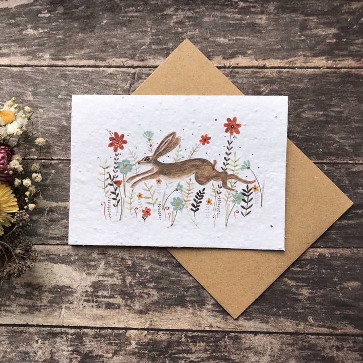 Plantable Seed Paper Birthday Card, Blank Inside, Flower Bee for wholesale by Erika's Whimsical Art