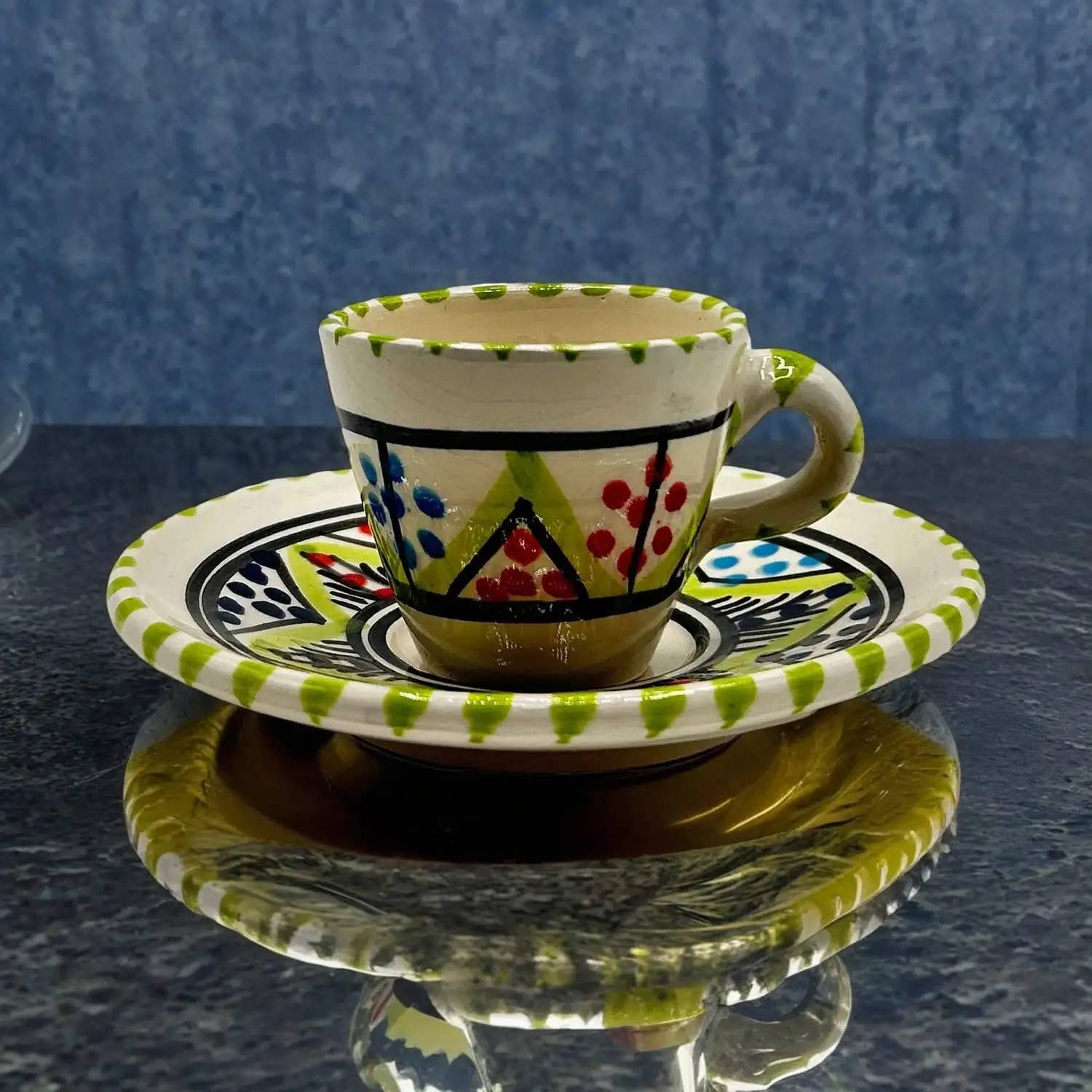 Etnico del Mondo – wholesale Coffee/tea cup – Pair of Handmade Tunisian Ceramic Coffee Cups #22