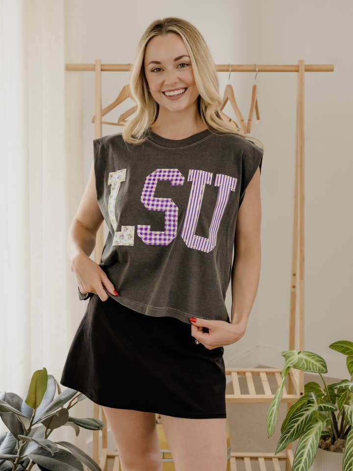 LivyLu - Wholesale Tank Top - Women's - LSU Louisiana State Tigers Quilted Puff Ink Smoke Tank
