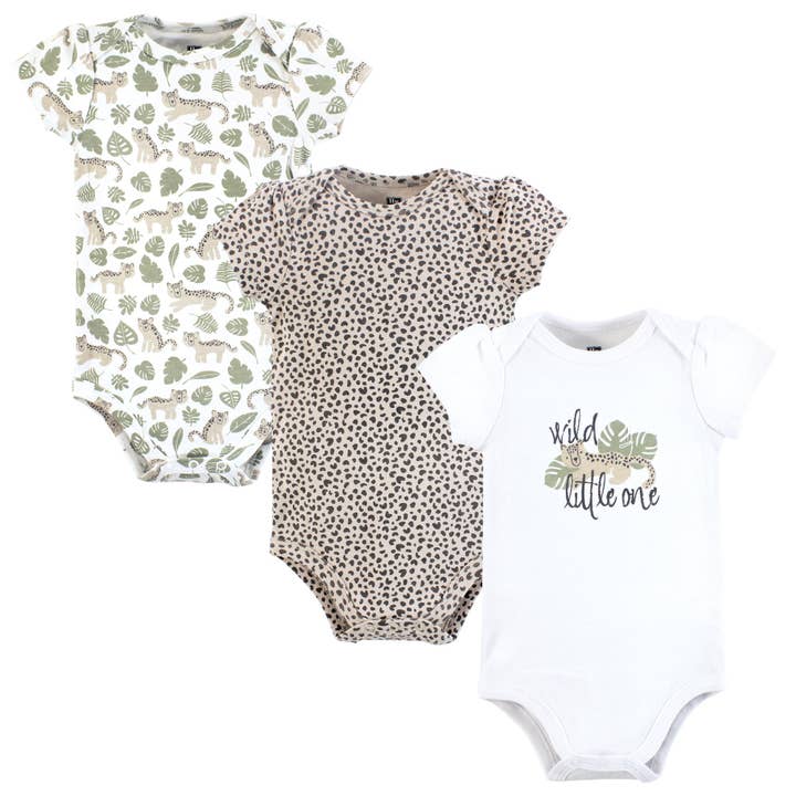Hudson Baby Cotton Bodysuits 3-Pack, Wild Cheetah for wholesale by BabyVision