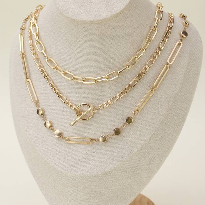 MiMi Wholesale - Wholesale Link & Chain Necklace - Oval Link Layered Necklace Set - Link & Chain Style