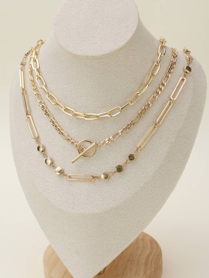 Oval Link Layered Necklace Set - Link & Chain Style for wholesale by MiMi Wholesale