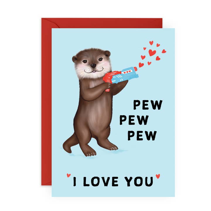 PEW PEW PEW OTTER Simpatico biglietto di anniversario per lui e per lei per la vendita all'ingrosso da parte di Central 23 Cards