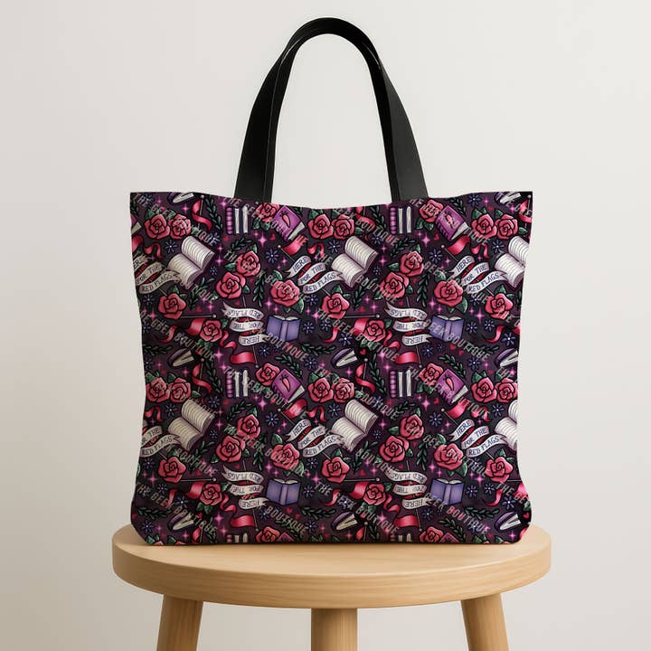 Floral Red Flags Dark Romance Book Large Zipper Tote Bag for wholesale by The Geek Boutique