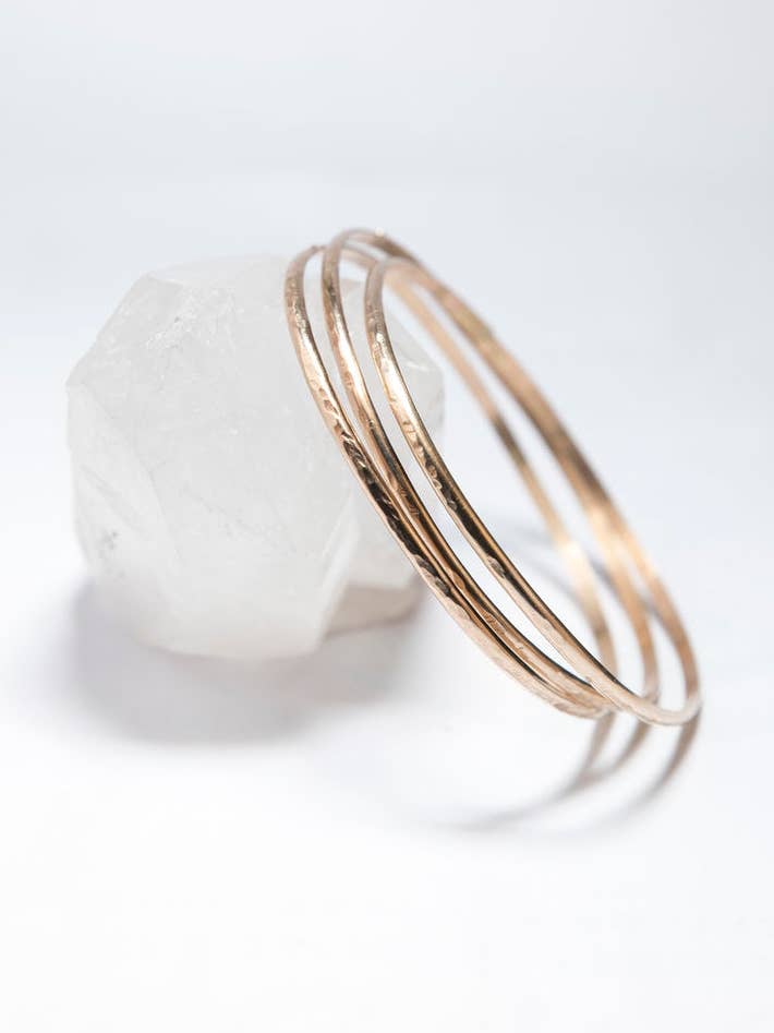 Hammered Gold Filled Bangle Trio for wholesale by Ebb and flow
