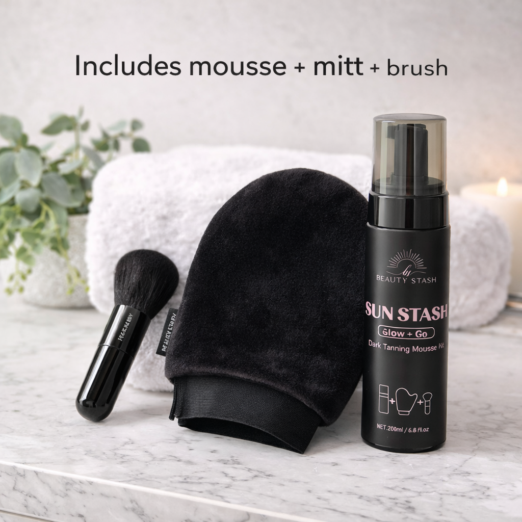 Beauty Stash - Wholesale Self-Tanner - Sun Stash Glow + Go Complete Tanning Kit – Sunless Self-Tanning Foam with Mitt & Brush, 6.3oz (Set of 6)3