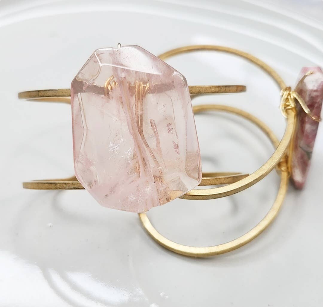 Sara Sela Jewelry - Wholesale Cuff Bracelet - Madagascar Rose Quartz, Rhodochrosite & Brass Cuff Bracelets0