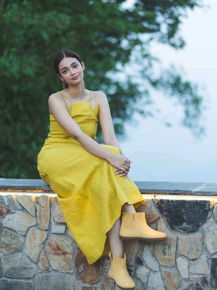 Linned Sheet Spaghetti Straps Maxi Kjole for engroshandel hos Drishya Linen