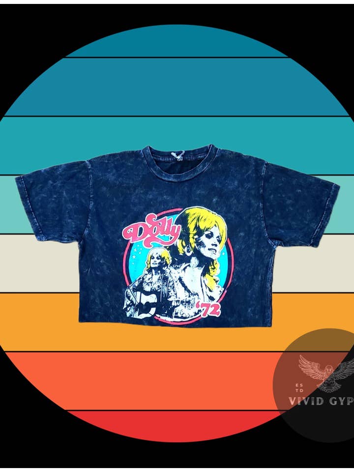 Vivid Gypsy Shop - Wholesale Screen Printed T-Shirt - Women's - Dolly Parton 72’ - Vintage Crop Top