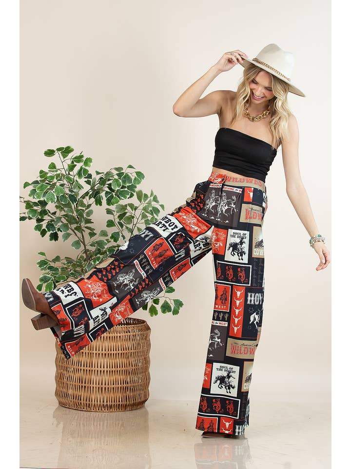 Multi-farvet P1261-6010-Tammy Cowboy Fest Mesh Print Slack Bukser for engroshandel på Faire1