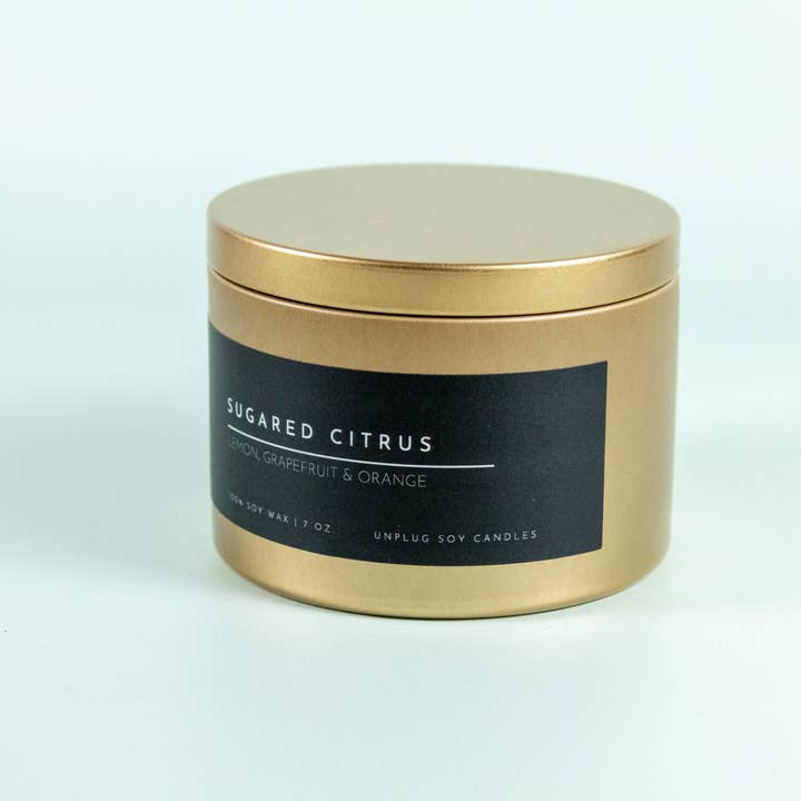 Unplug Soy Candles - Wholesale Travel Candles - Matte Gold Travel Tin Soy Candle