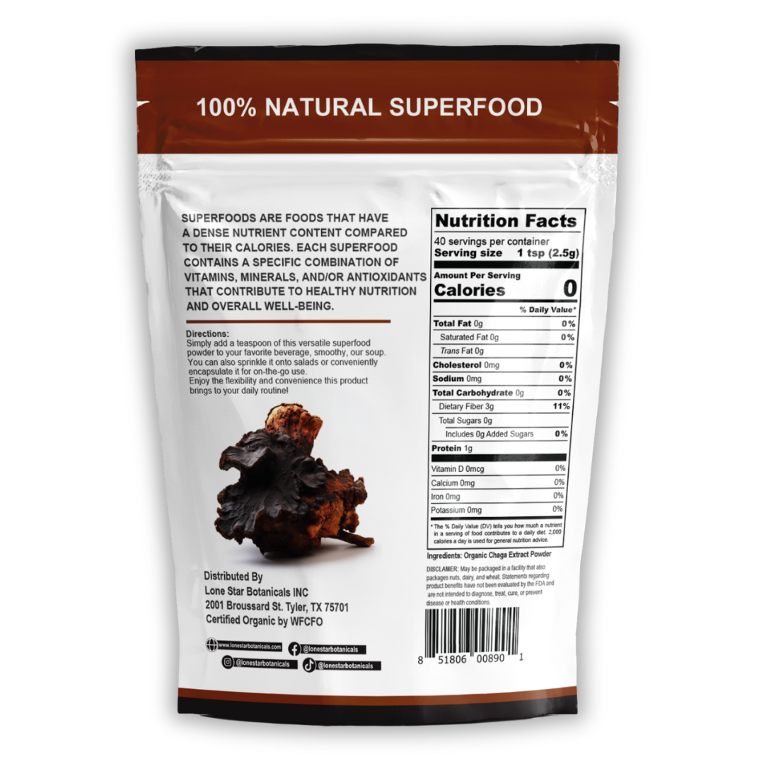 Lone Star Botanicals - Vente Poudres protéinées/superaliments - Poudre d'extrait de champignon Chaga biologique -- 100 g7