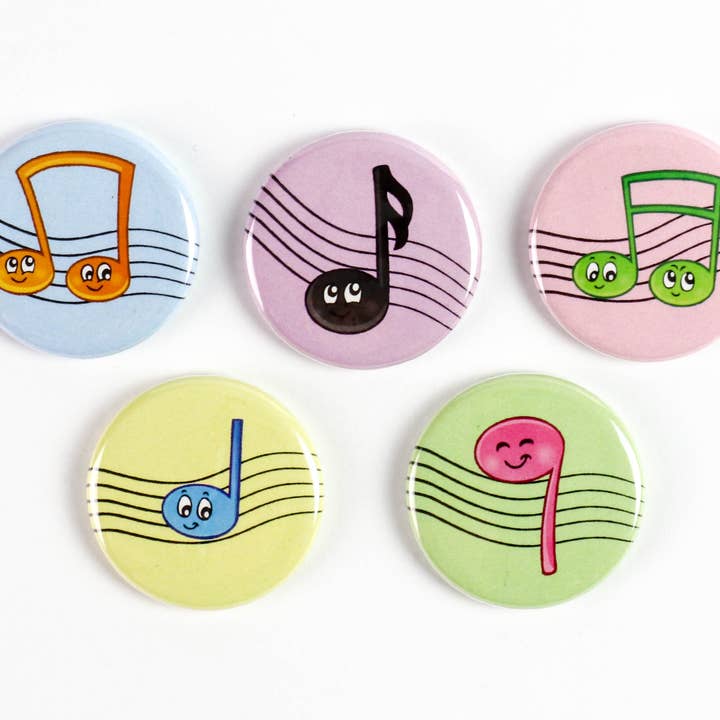 SET : Boutons ou aimants de pinback de notes de musique de dessin animé pour la vente par Ifs, Ands, Or Buttons
