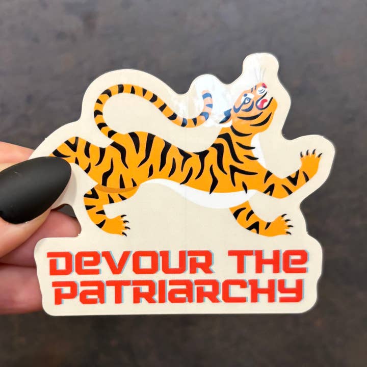 Devour the Patriarchy Feminist Tiger Sticker for wholesale by GetBullish