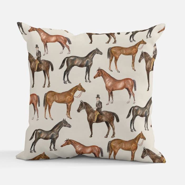 Vintage Horse Beige Pillow (PRE-ORDER) for wholesale by Kayla Weber Art