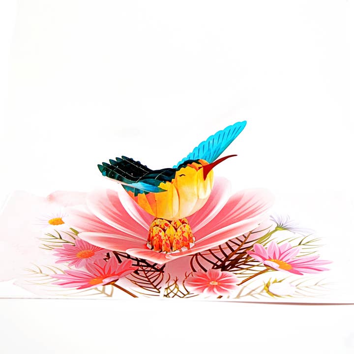 Wonder Paper Art – Engroshandel Hverdagshilsen kort – Hummingbird Pop Up Card - Indviklet blomstrende blomsterdesign3