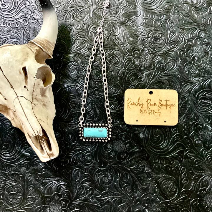 Ranchy Roan Boutique - Wholesale Pendant/Charm Necklace - Stone Bar Pendant Turquoise Western Choker