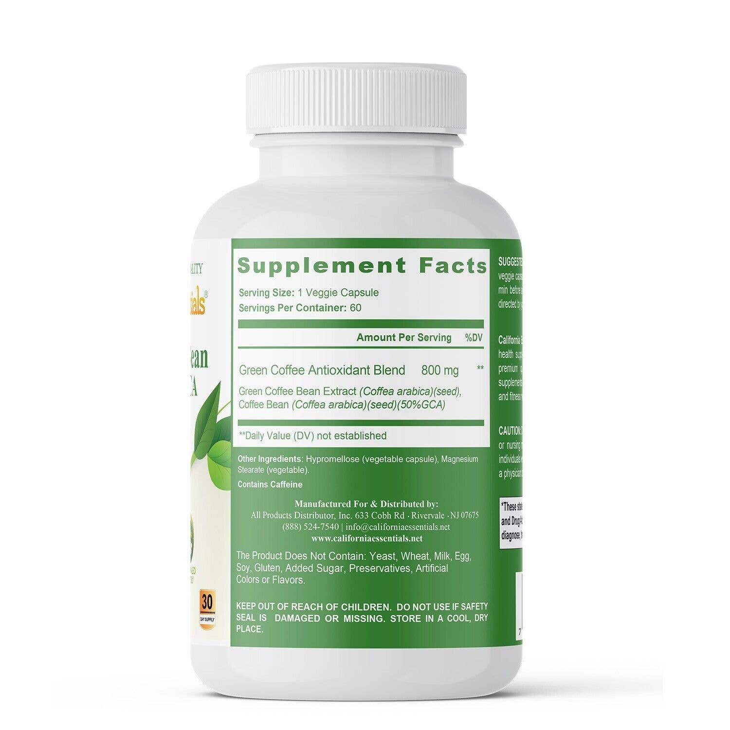 California Essentials - Wholesale Oral Supplement/Vitamin - Green Coffee Bean Supplement for Weight Support 60 Caps2