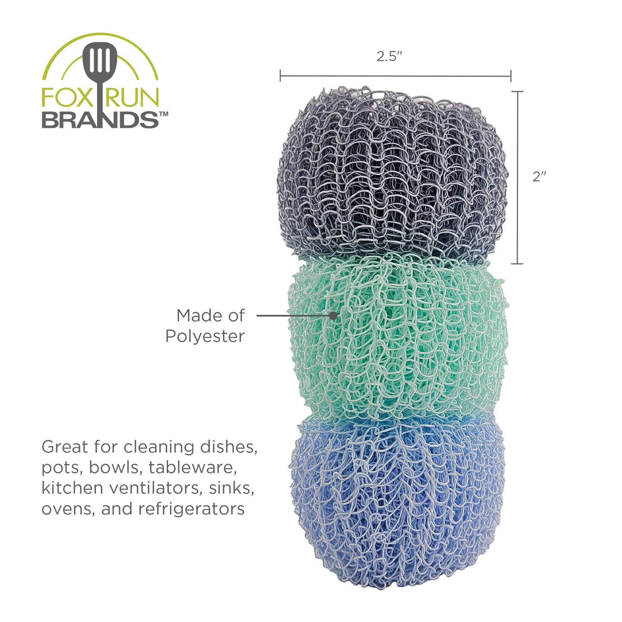 Fox Run Brands - Wholesale Cleaning Sponge - Fox Run Mesh Dish Scrubber Set, Set of 3 Multicolor6