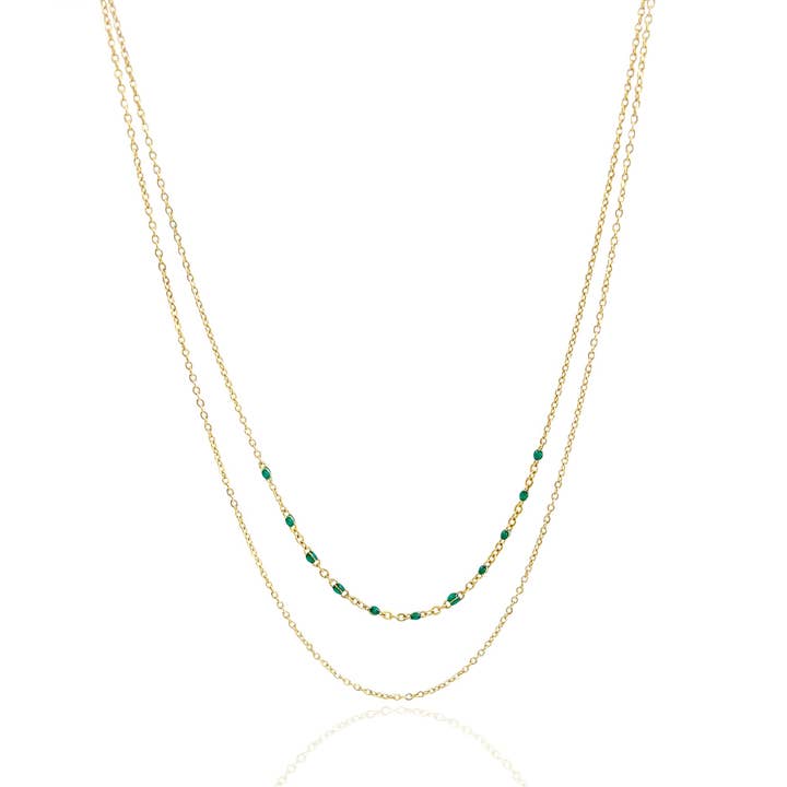 ROXI DAINTY GOLD DUO GREEN BEADED NECKLACE for wholesale by MAI DESIREE