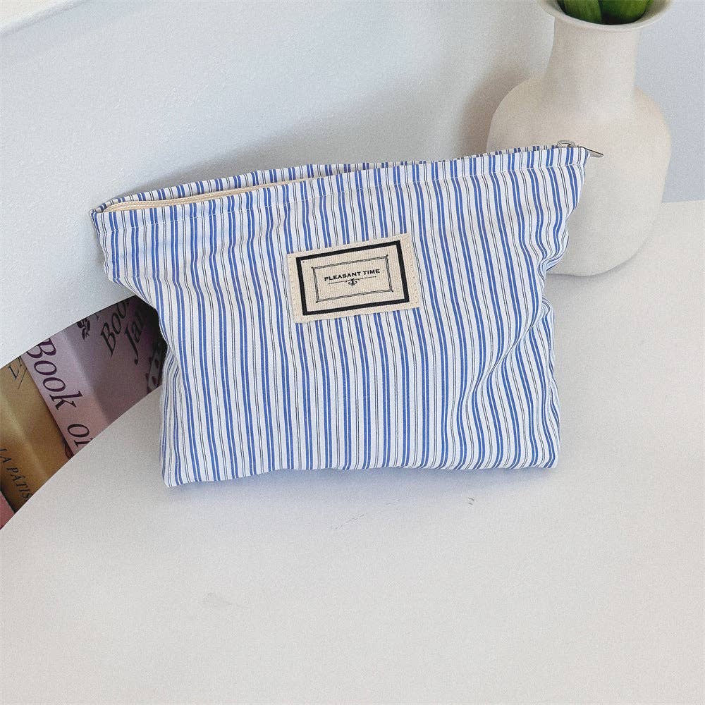 Blue Striped Color Block Portable  Make Up Bag DP25A568 for wholesale on Faire1