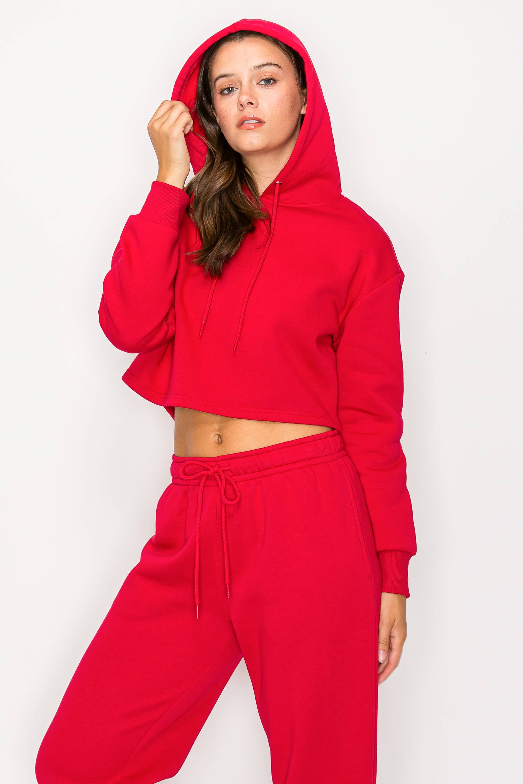 Color 5 - Wholesale Hoodie - Women's - Solid color fleece lined crop pull over hoodie jacket 38