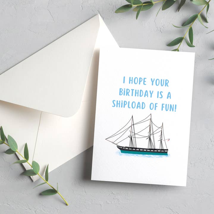 Carte d'anniversaire Shipload of Fun (avec l'USS Constellation) pour la vente par Chesapeake Charm Shop