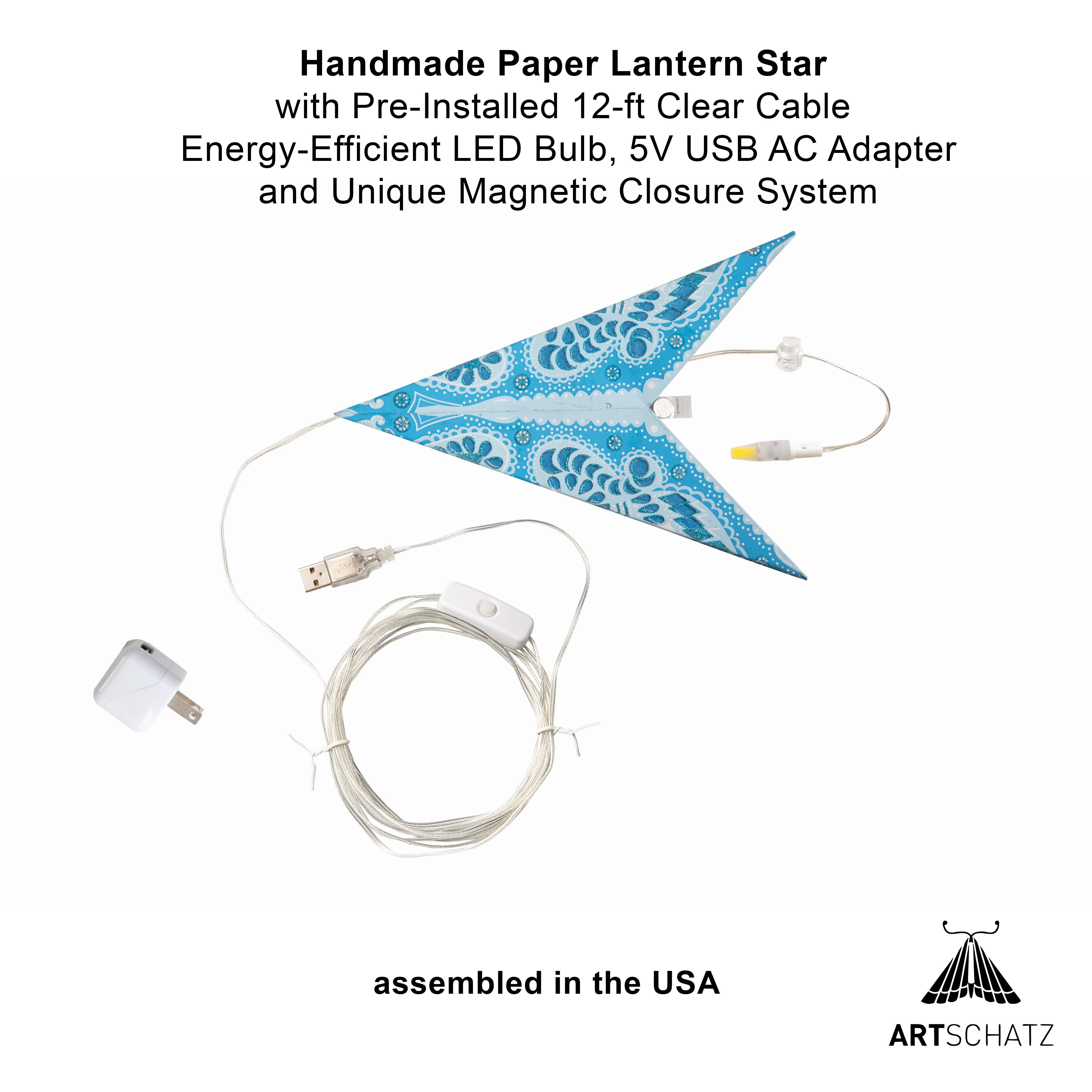 Artschatz LLC – wholesale Paper lantern/lamp – Phoenix 9 Point 17" Turquoise/ Sky blue Paper Star Lantern2