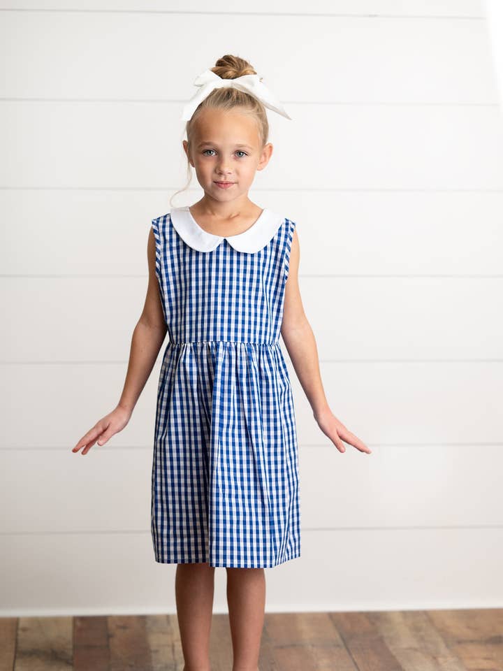 Wren & James - Wholesale Dress - Kids - Kids Navy Check Gingham Peter Pan Collar Spring Summer Dress