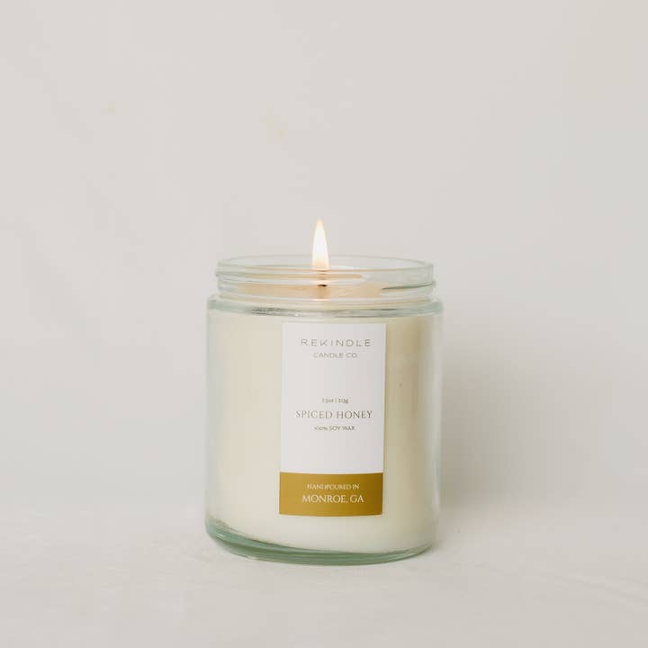 Rekindle Candle Co - Wholesale Jar/Filled Candle - Spiced Honey Soy Candle with Cotton Wick