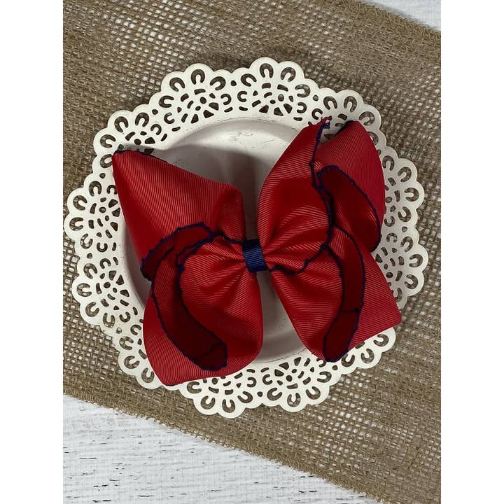 The Hair Bow Company - Wholesale Hair Bow - Kids - Red with Navy Moonstitch Hair Bow