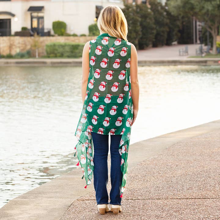 Multi Colored Snowman Christmas Holiday Print Vest for wholesale on Faire