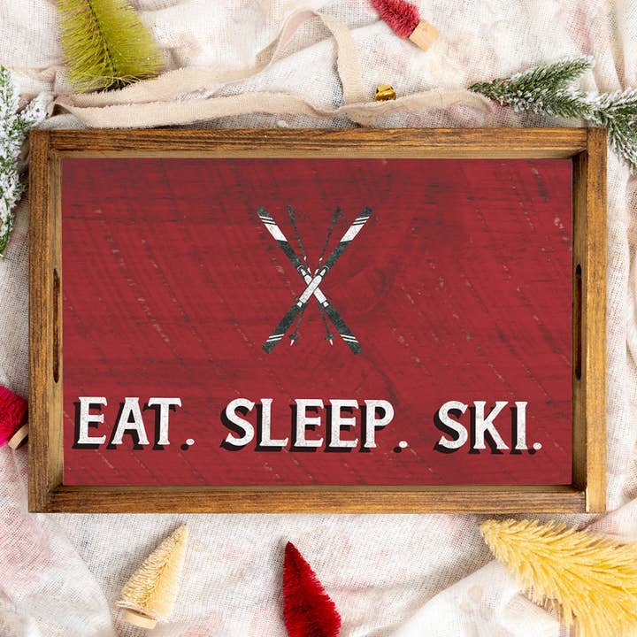 Skis gepersonaliseerde houten dienblad voor wholesale door Rustic Marlin