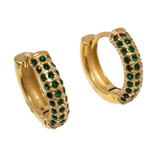 ORECCHINO IN ACCIAIO CON ZIRCONITE VERDE PLACCATO IN ORO per la vendita all'ingrosso da parte di Mayachi