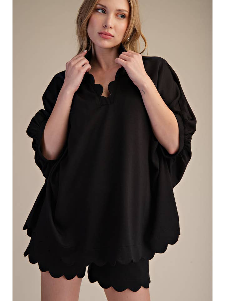 Glam - Wholesale Blouse - Women's - Scallop Neck Line Oversized Top3
