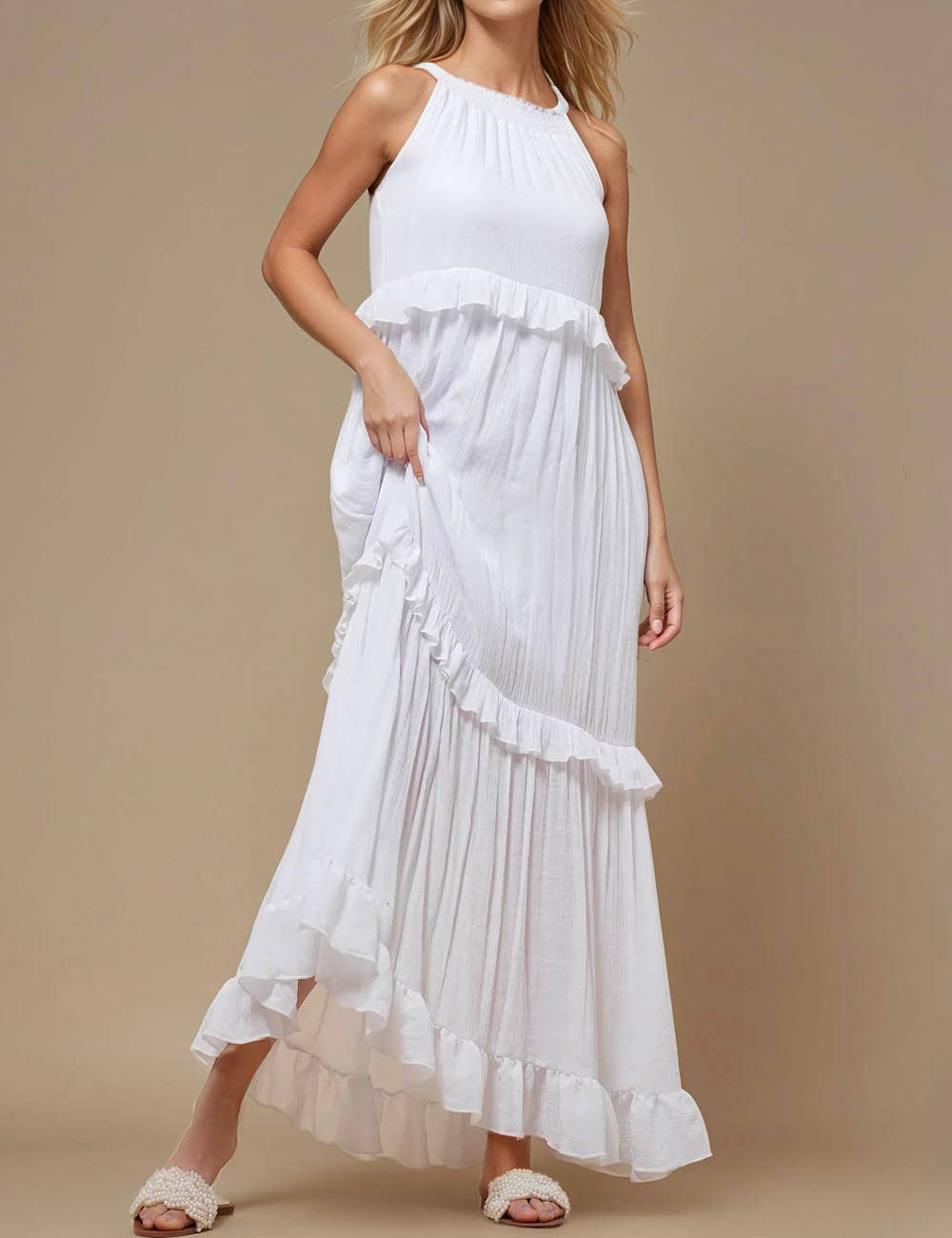 Sweetkama - Vendita all'ingrosso Vestito - Donna - Maxi abito quotidiano da donna con scollo tondo in boemia SKD231198