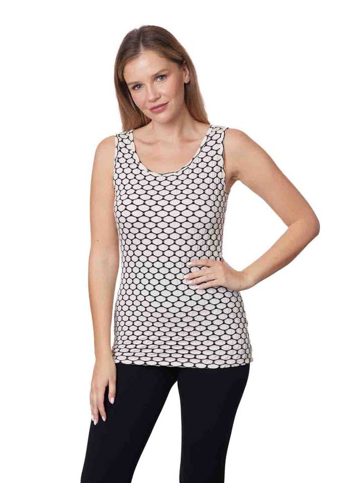 Tianello Plus Sized Taupe "Honeycomb" Knit Jacquard "Heidi" Tank 2X, 3X for wholesale by Tianello