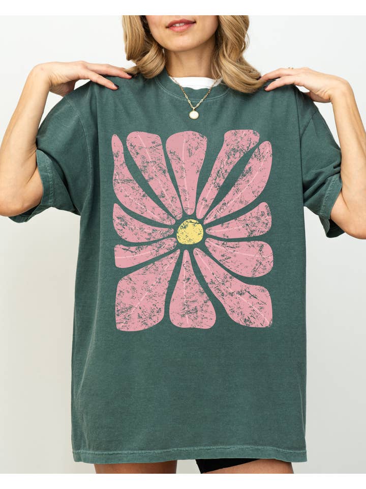 Refinery Number One LLC - Vente Tunique – femme - Fleur abstraite, motif floral bohème, chemise d'été et de nature3