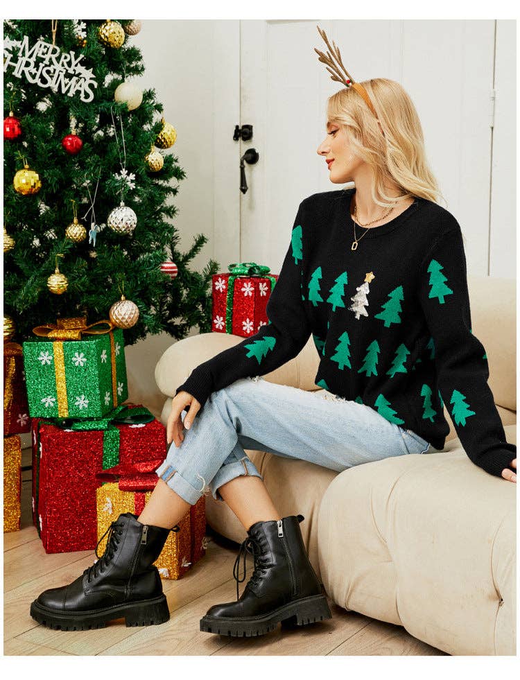Suhkasana - Wholesale Knit Sweater - Women's - Christmas Tree Pattern Knit Sweater Women Pullover Top1