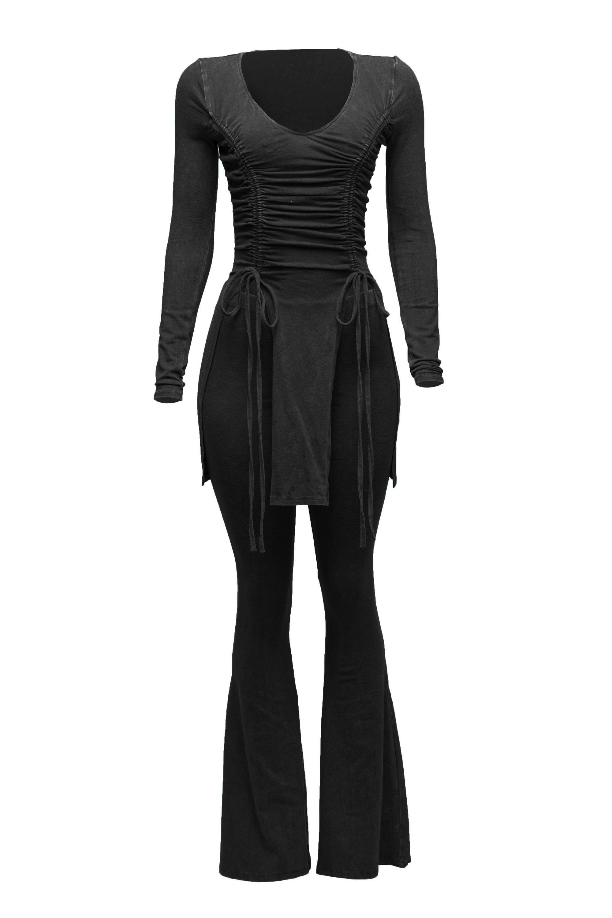 K Too - Wholesale Lounge Set - Women's - Mineral washed long sleeve bell bottom pants set0