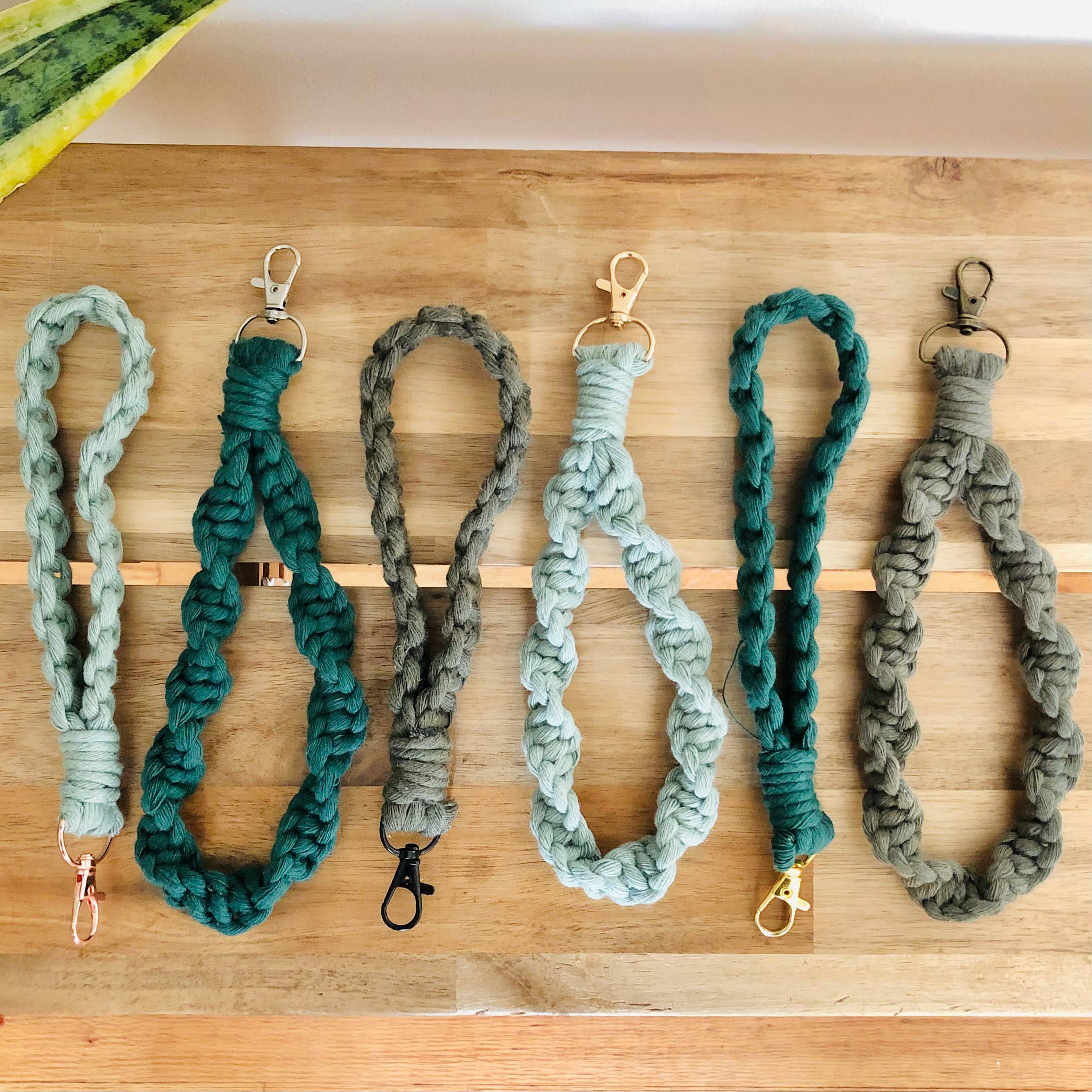 Make My Day Design - Wholesale Keychain - Women's - Green Square Knot Cotton Boho Macrame Wristlet Keychain1