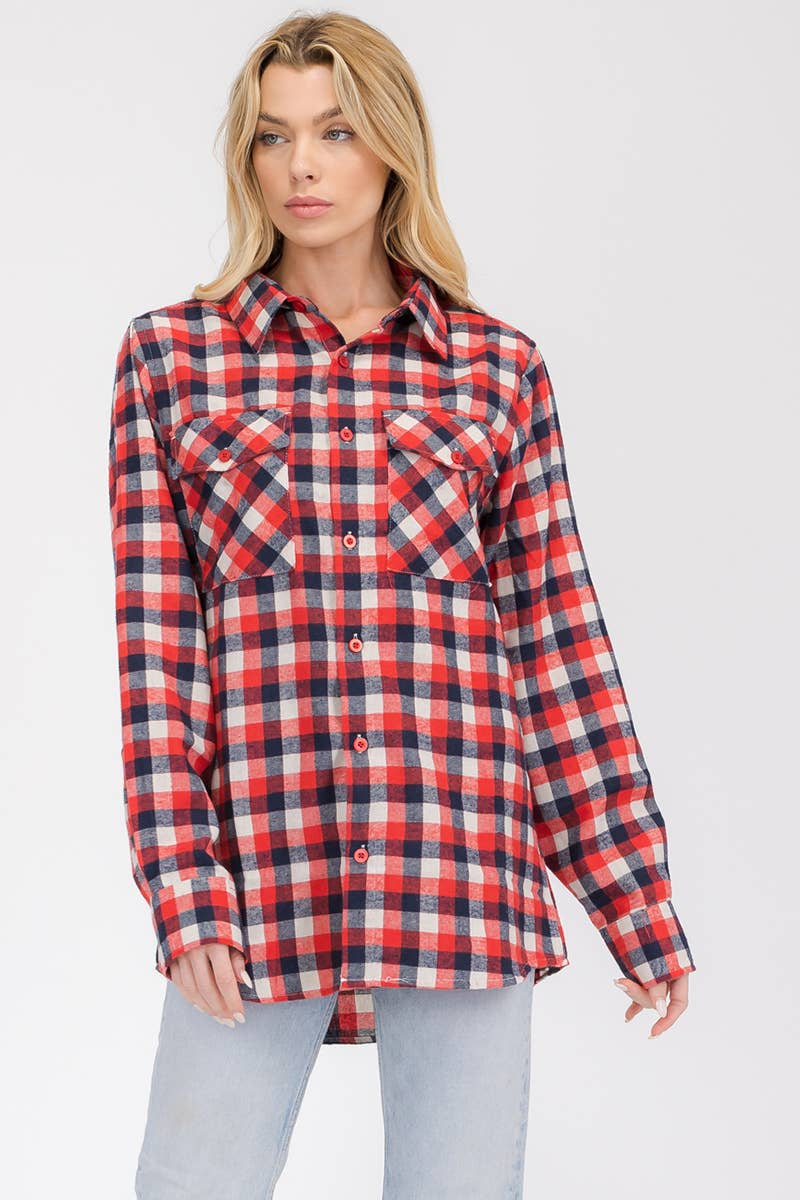 WEIV - Wholesale Button Down Shirt - Women's - WOMENS OVERSIZE FLANNELL LONG SLEEVE SHIRT2