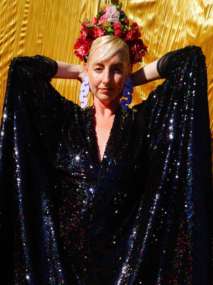 Fumbalinas - Wholesale Kaftan - Women's - Petrol Black Holographic Sequin Maxi Kaftan Gown/Kimono Robe