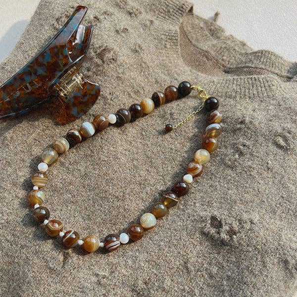 Amaré - Wholesale Beaded/Pearl Necklace - Latte Onyx & Pearl Necklace – 12mm Beaded Gemstone Jewerly6