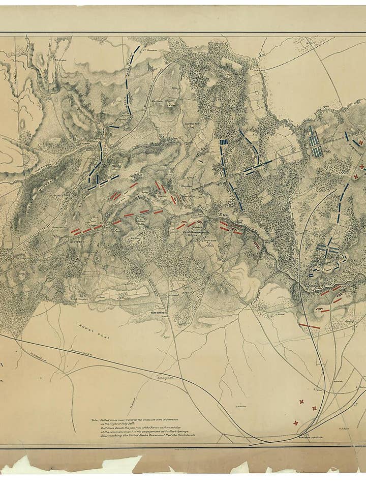 Map of the Battlefield of Bull Run, Virginia. Brig. Gen. Irvin McDowell Commanding the U.S. Forces, Gen. G. i.e. P. T. Beauregard Commanding the Confederate Forces, July 21st 1861 1877 for wholesale by Relic Map Co.